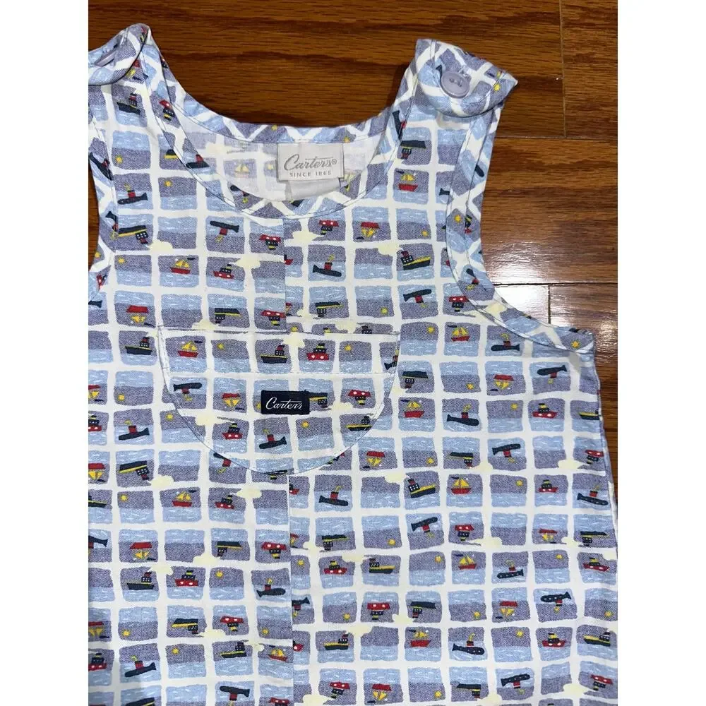 Vintage Carters Baby Blue Nautical Boat Ship Submarine Overall Romper 12-18M